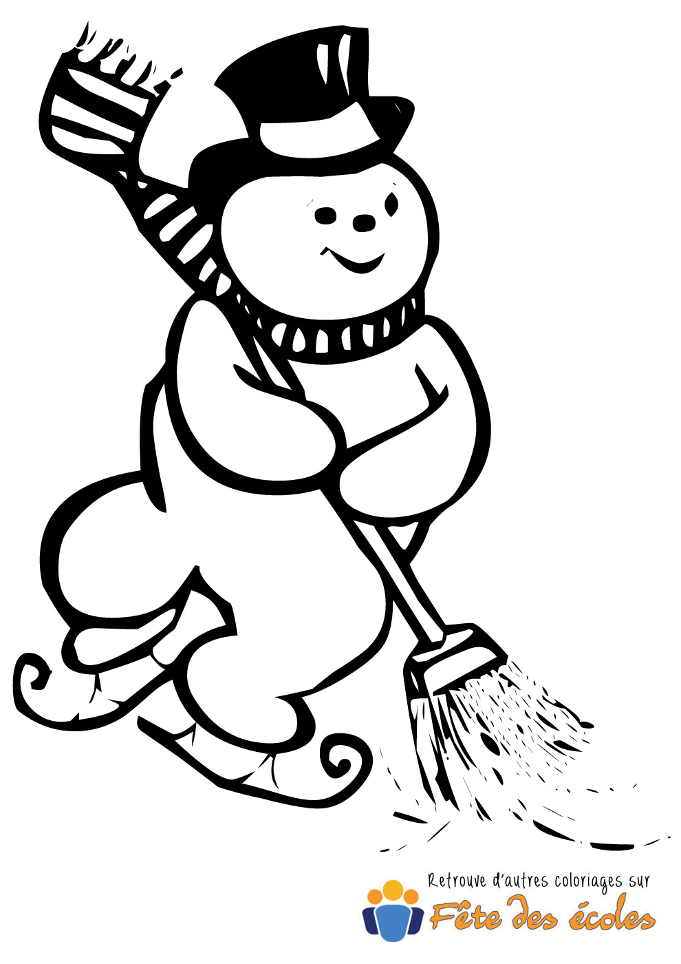 Coloriage d un bonhomme de neige avec un balai