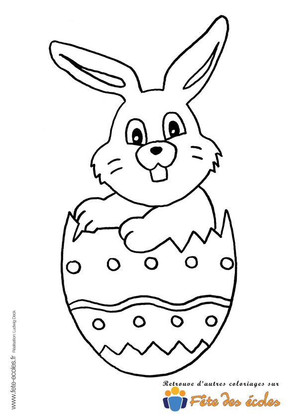 Le lapin dans l'oeuf de Pâques en coloriage sur Fête des Écoles
