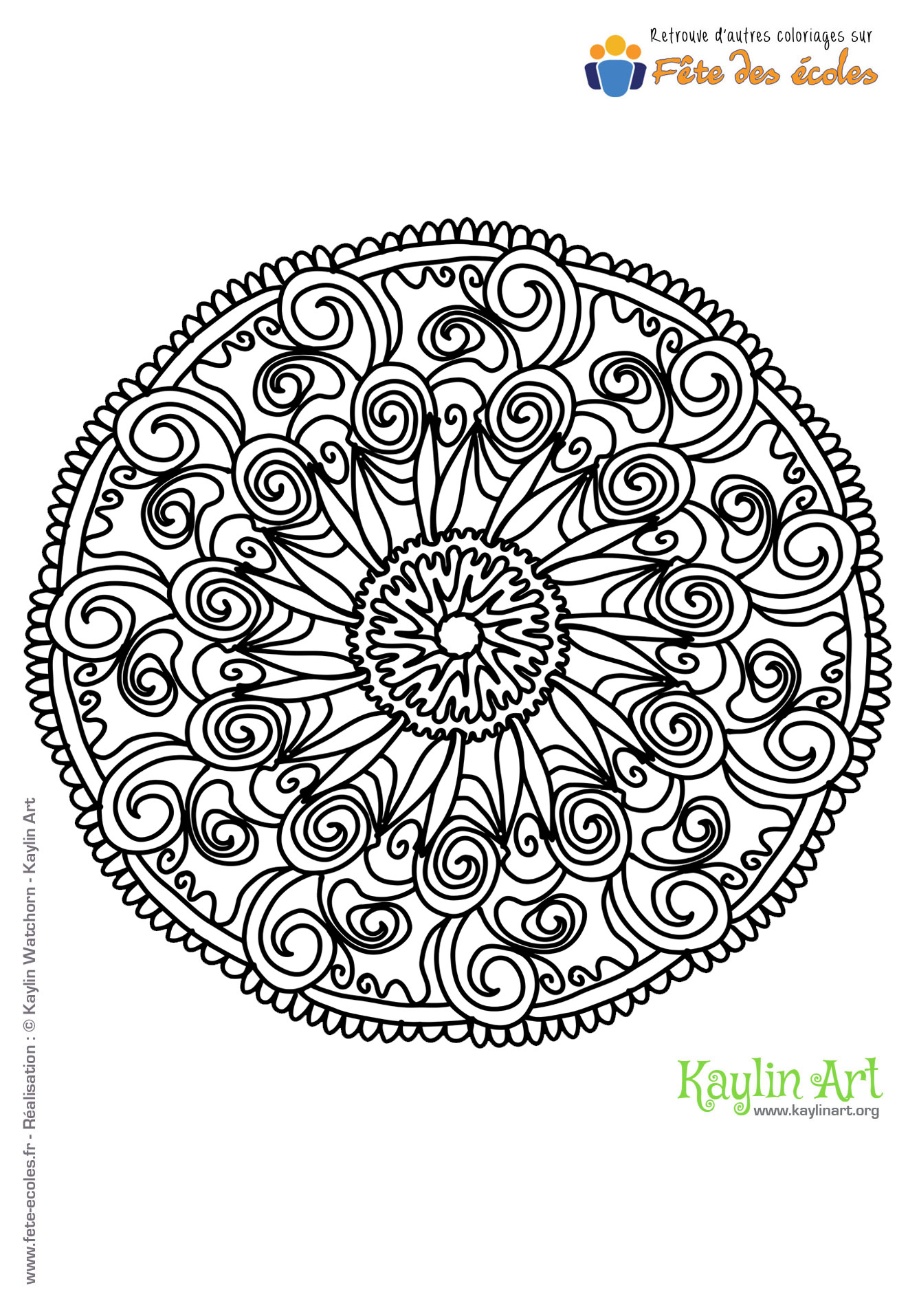 Mandala à colorier : fleur de l'illustratrice Kaylin Art, Kaylin Watchorn