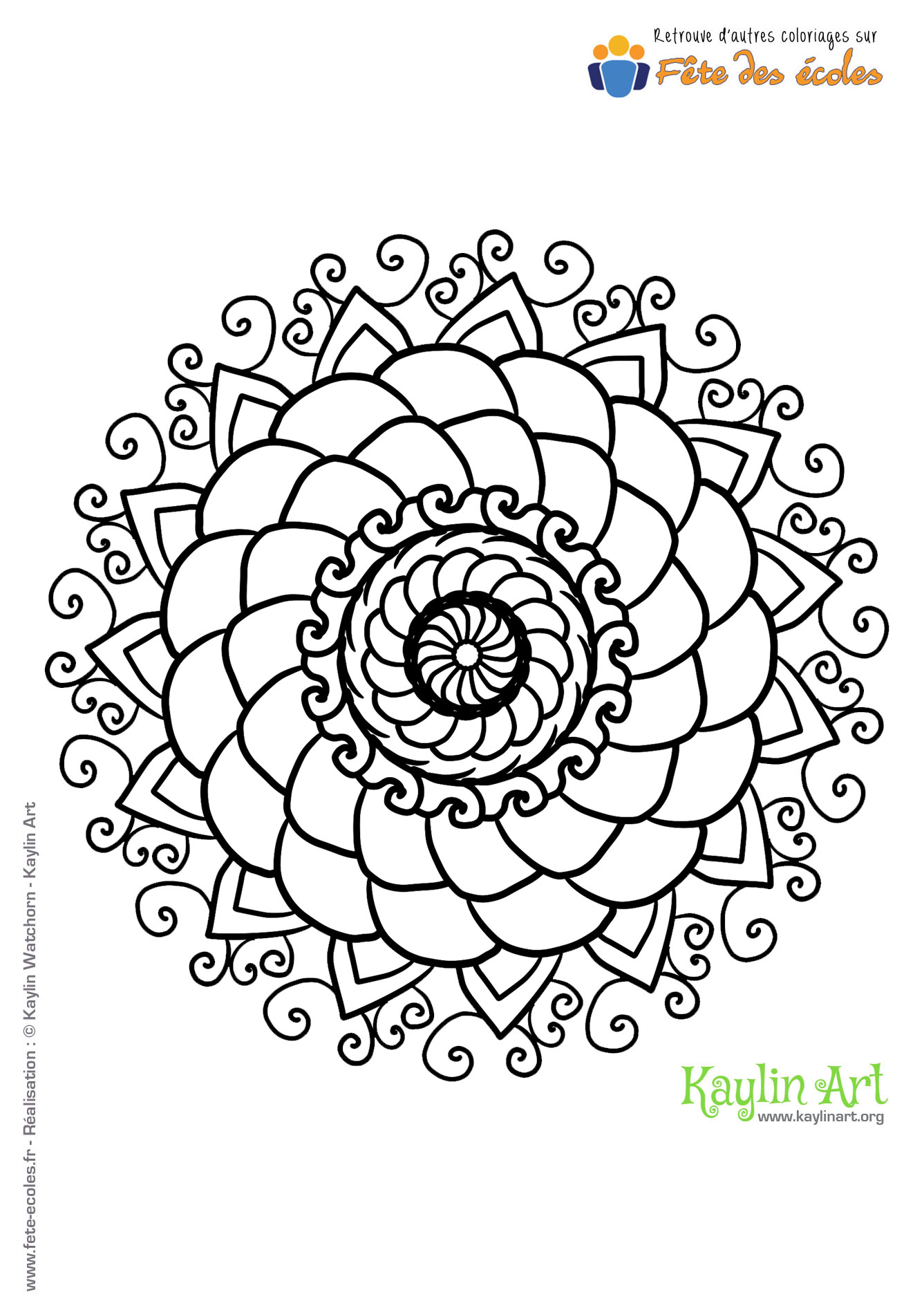 Coloriage de Mandala en forme de fleur sur Fête des Écoles