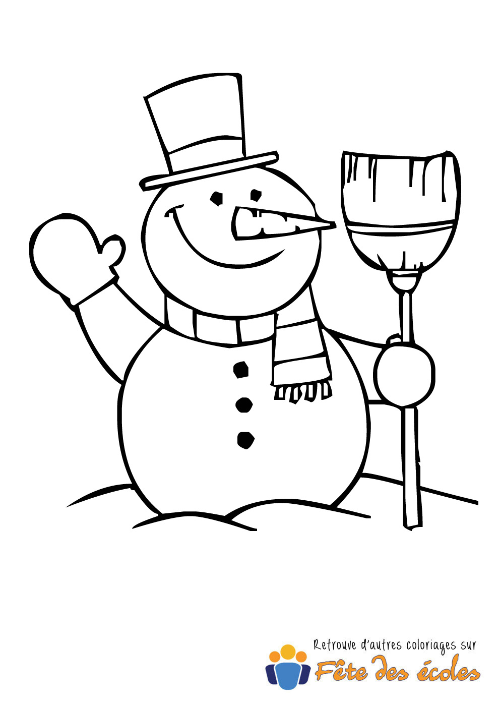 Coloriage d'un bonhomme de neige qui sourit à Noël
