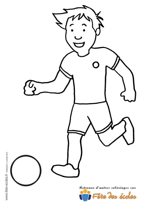 Coloriage d'un jeune garçon qui joue au football réalisé par Ludwig Deck