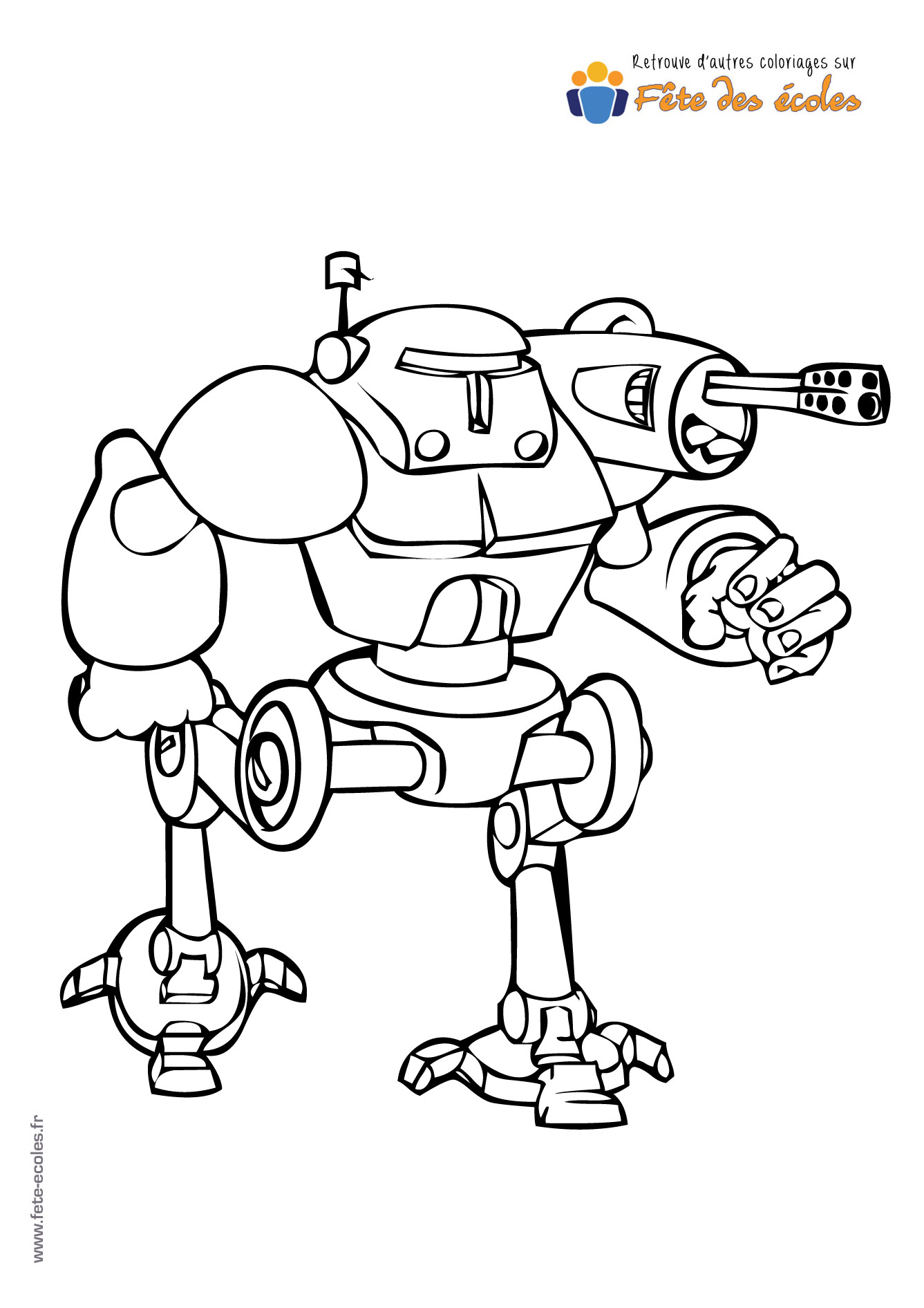 Coloriage d'un robot avec des mitraillettes